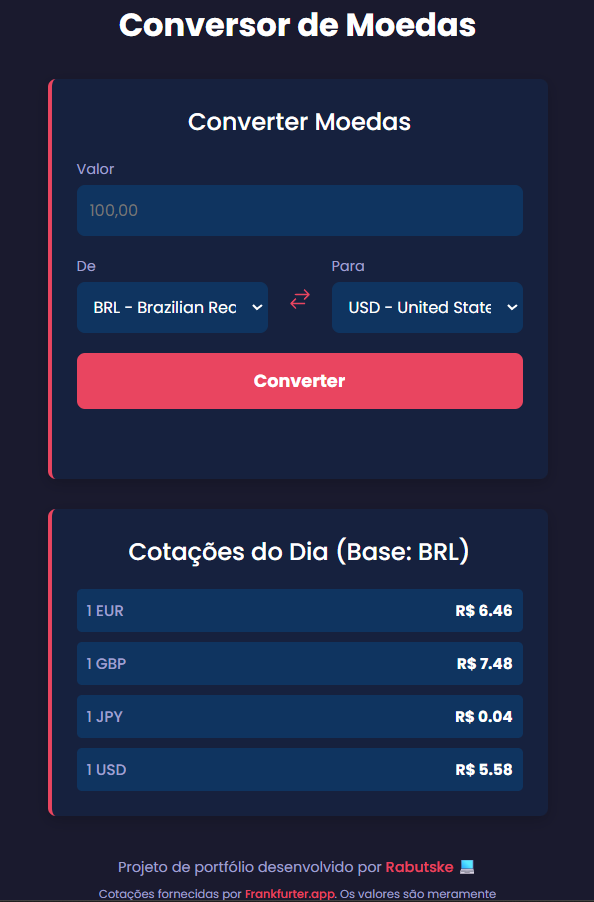 Preview do Projeto Conversor de Moedas